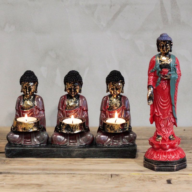 Antik Stílusú Buddha - "A Három Hűséges" Mécsestartó