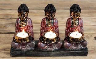 Antik Stílusú Buddha - "A Három Hűséges" Mécsestartó