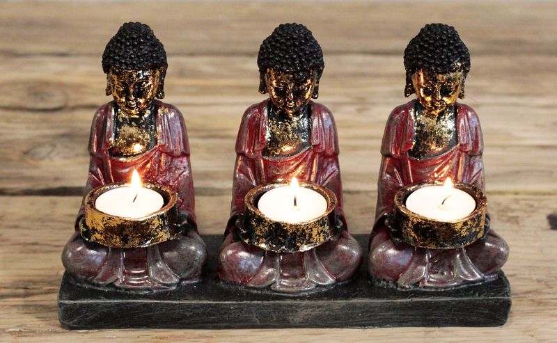 Antik Stílusú Buddha - "A Három Hűséges" Mécsestartó