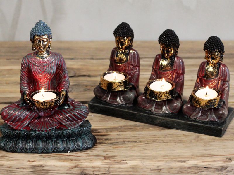Antik Stílusú Buddha - "A Három Hűséges" Mécsestartó