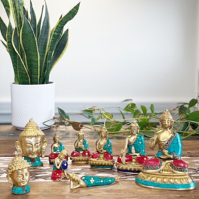Bronz Buddha Szobor - Letett Kezek - 11.5 cm
