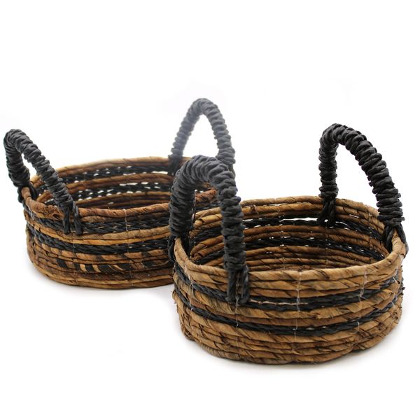 Banánlevél és fekete raffia kosarak- 2 darabos szett