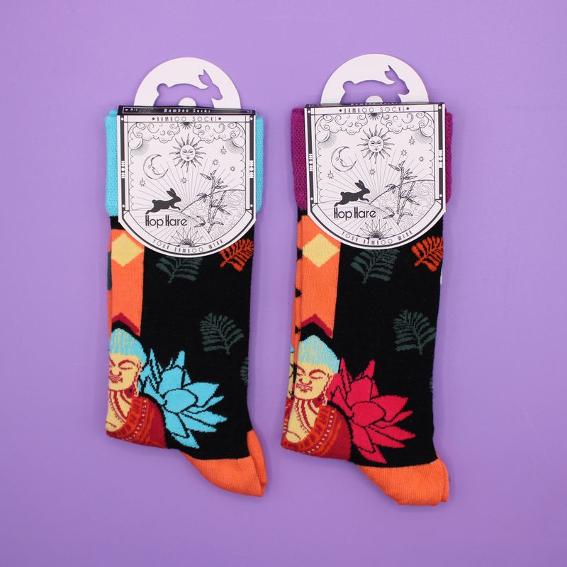 Hop Hare Socks - Blue Buddha & Lotus S/M