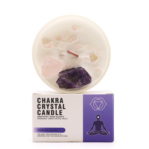 Chakra gyertya kristályokkal - Harmadik szem chakra