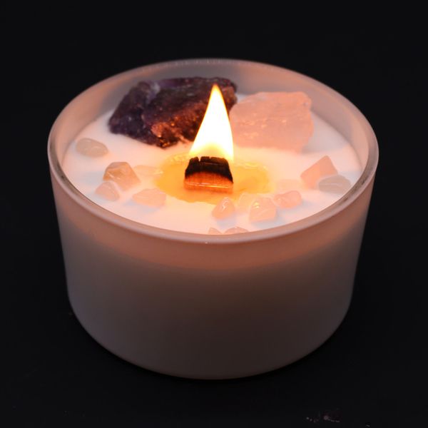 Chakra gyertya kristályokkal - Harmadik szem chakra