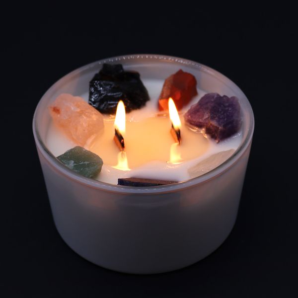 Chakra gyertya kristályokkal - 7 Chakra