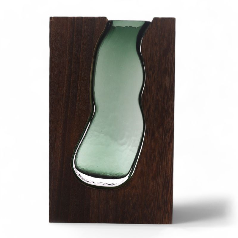 Üveg Váza/Terrárium Sötét Tung Fában - 14.5x5x23cm