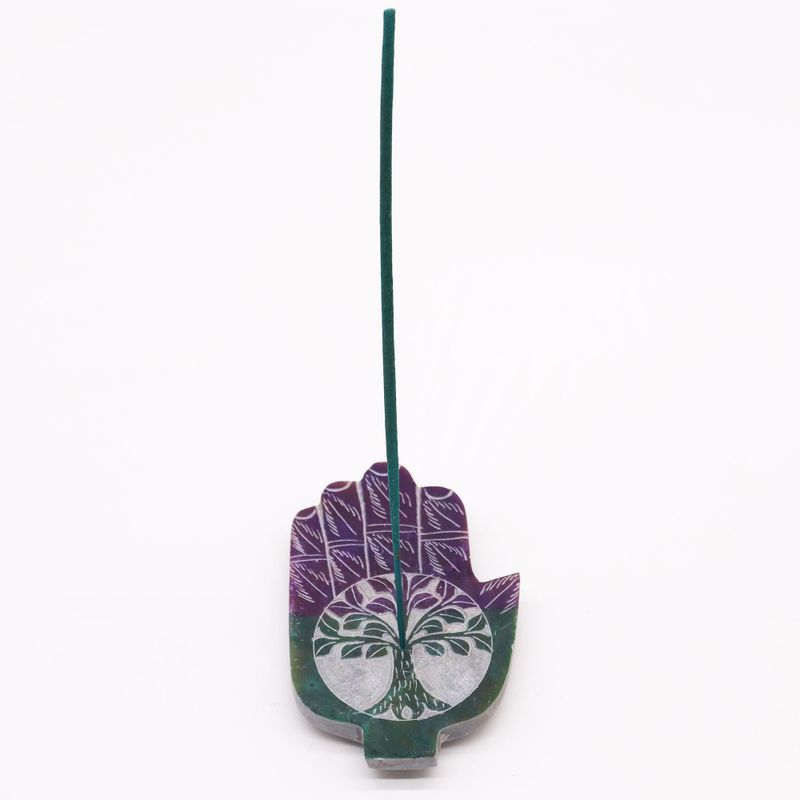 Szappankő Közepes Hamsa Füstölő Állvány 13x9cm -  Életfa