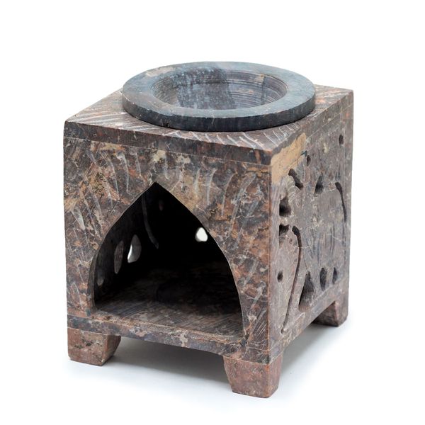 Négyzetes Szappankő Aromalámpa 10x7.5cm - Elefánt