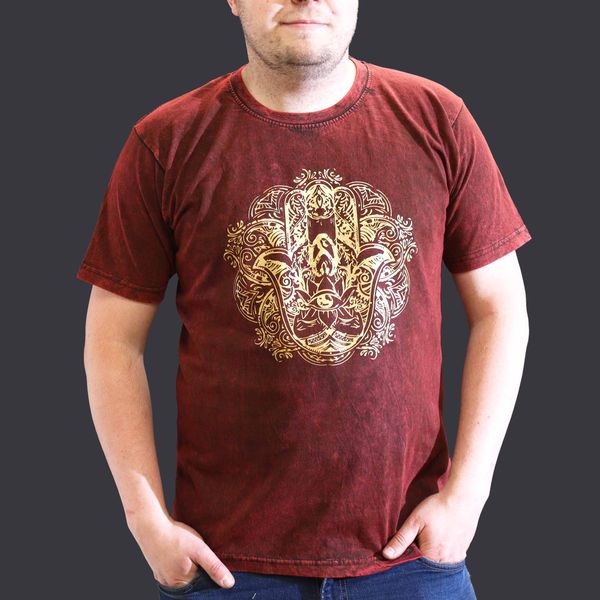 Kővel Mosott Póló, XL méret - Hamsa - Gesztenyebarna