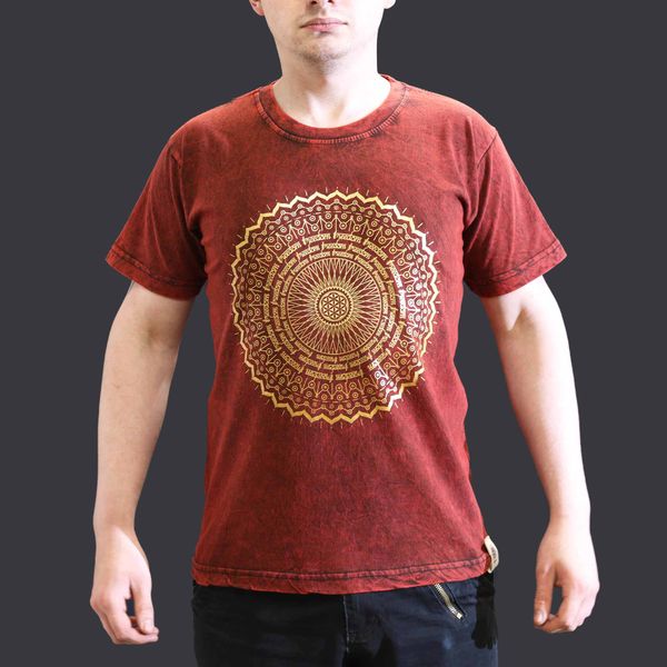 Kővel Mosott Póló, S méret- Mandala - Gesztenyebarna