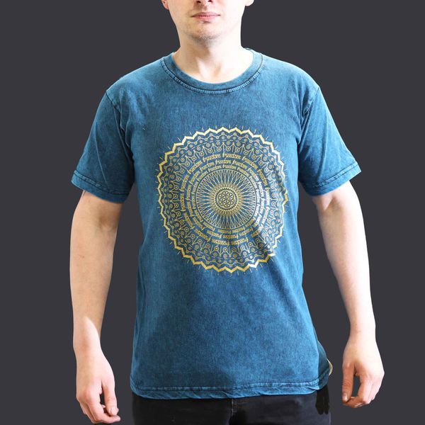 Kővel Mosott Póló, S méret- Mandala - Kék