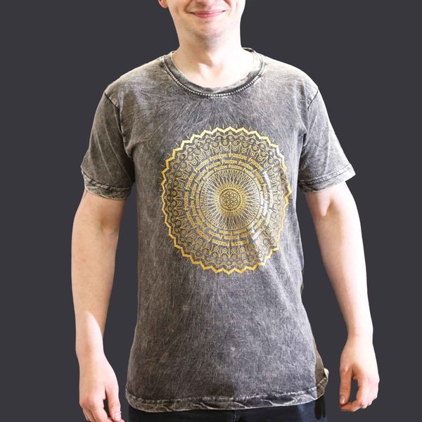 Kővel Mosott Póló, S méret- Mandala - Szürke