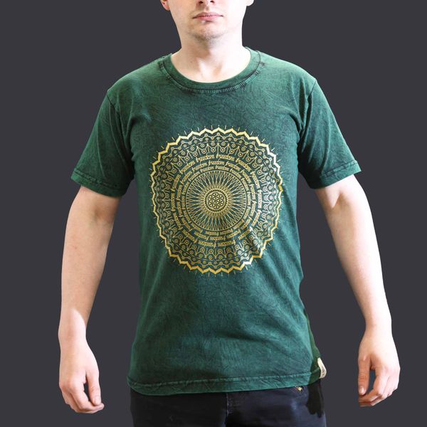 Kővel Mosott Póló, S méret- Mandala - Zöld