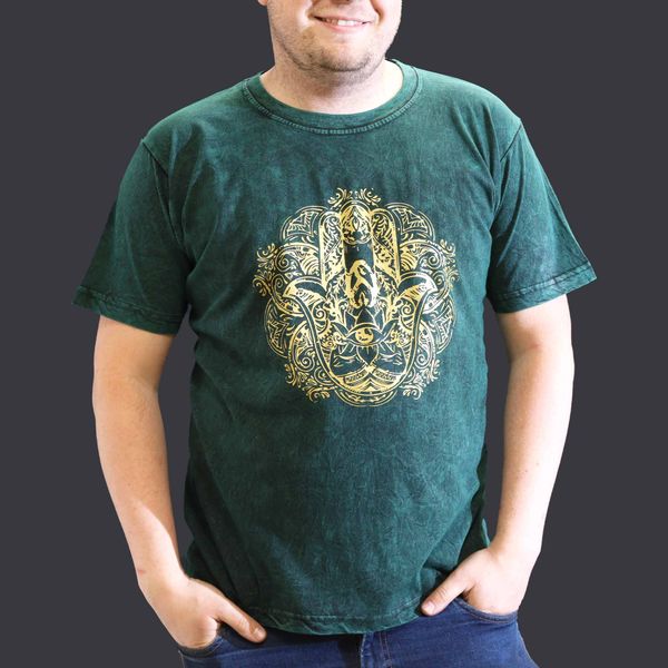 Kővel Mosott Póló, XL méret - Hamsa - Zöld