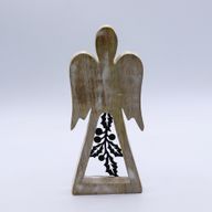 Mangófa Angyal - Fehér Súrolt - Vas Dekorációval - 18cm