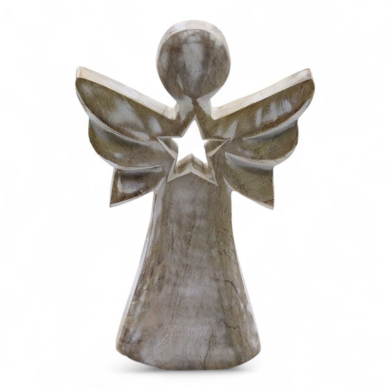Mangófa Angyal - Fehér Súrolt - Csillaggal - 18cm