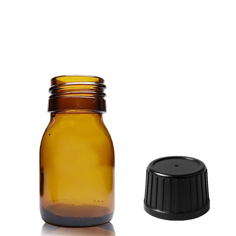 30ml Jantár Gyógyszeres Üveg Fekete Kupakkal