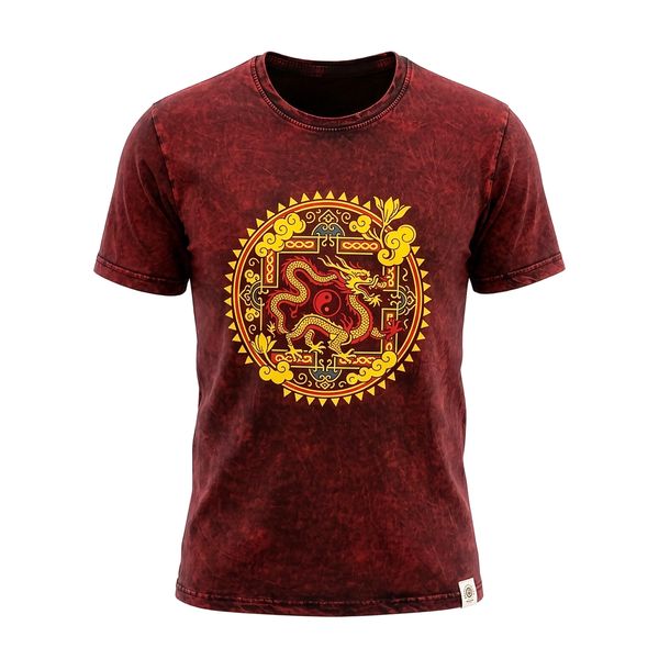 Kővel Mosott Póló,S méret - Sárkány mandala - Bordó