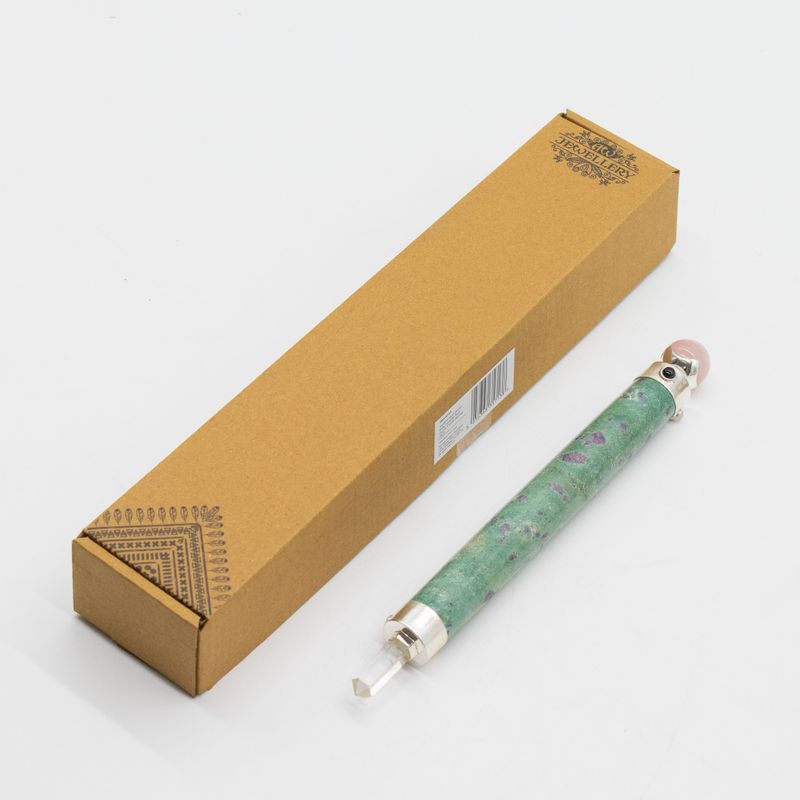 Zöld kristálypálca - Rubin fukszit rózsakvarccal- 23 cm