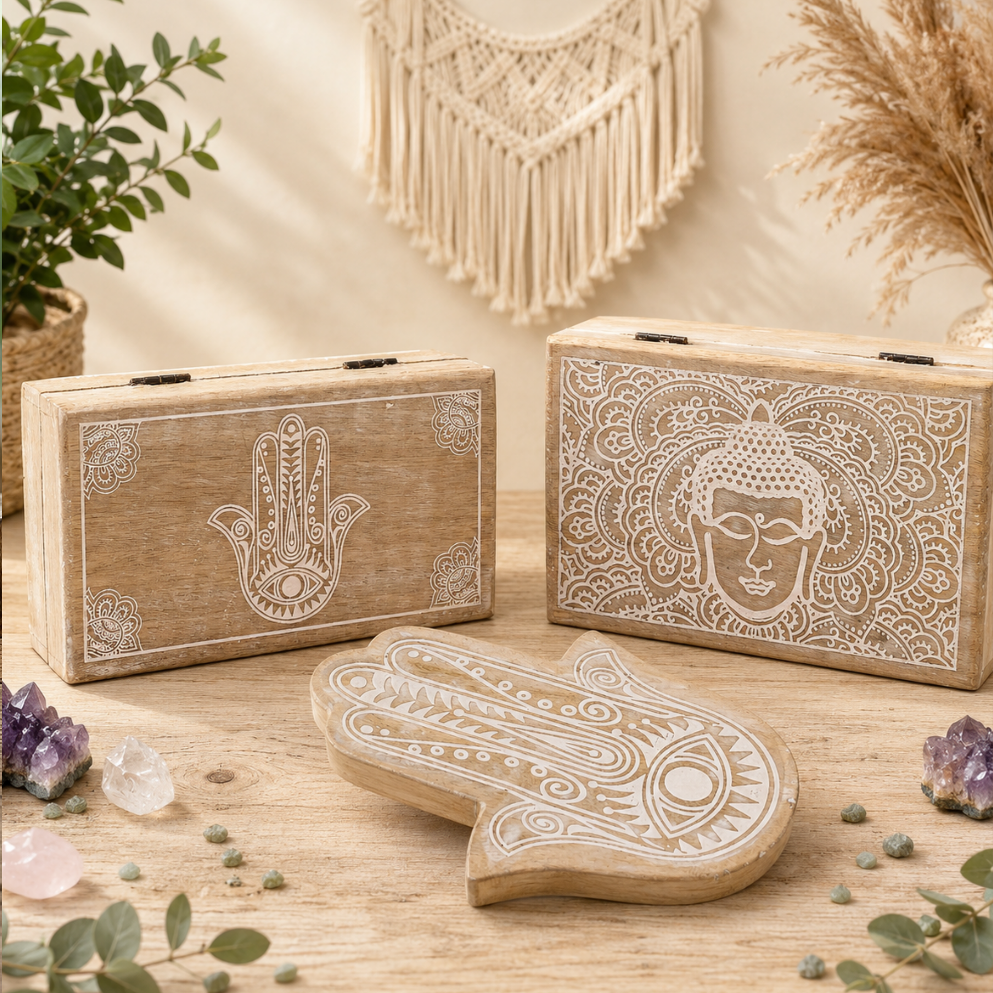 Buddha és Hamsa Mangófa Dobozok és Tálcák