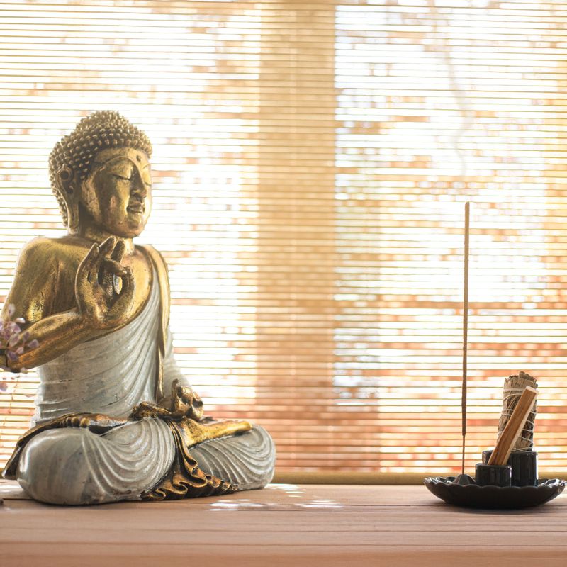 Türkiz és arany Buddha - Extra Nagy 30 cm - Földérintés (Megvilágosodás)