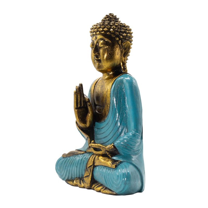 Kékeszöld és arany Buddha - Extra nagy 40 cm - Vitarka Mudra (Bölcsesség)
