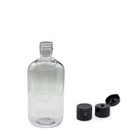 250ml-es átlátszó műanyag Boston flakon, 28mm-es pattintós kupakkal