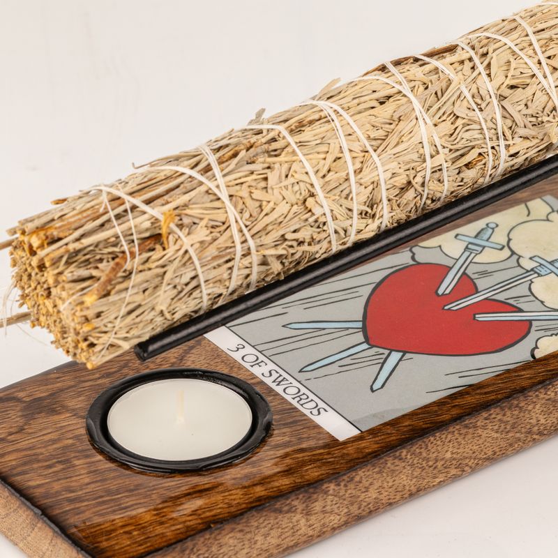 Nagy zománcozott zsályacsomó-égető tartó - 3 of Swords