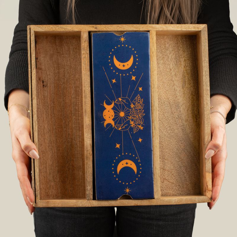 Kék holdfázis tarot tálca kártyatartóval