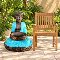 Nagy türkiz és kő ülő Buddha tálkával 80cm