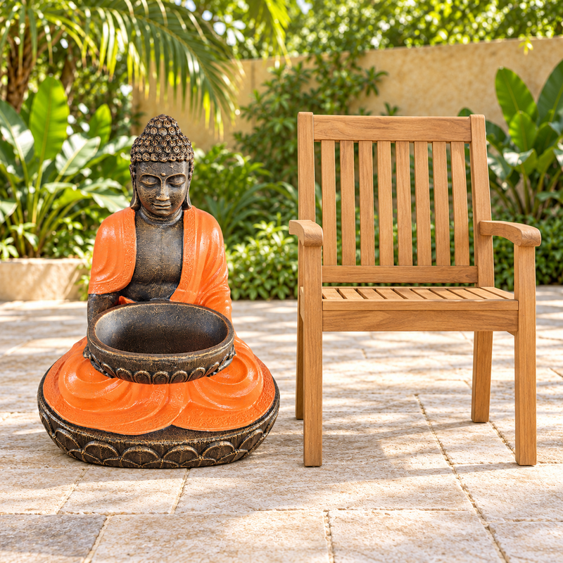 Nagy terrakotta és kő ülő Buddha tállal 80 cm