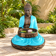 Nagy türkiz és kő ülő Buddha tálkával 80cm