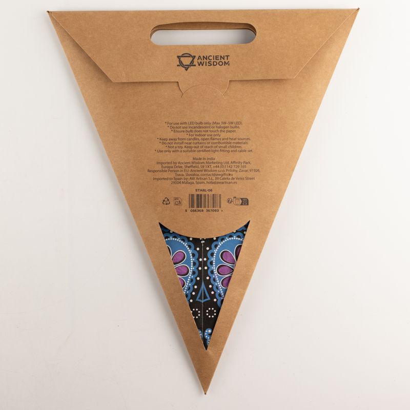 Csillaglámpa - Lila és türkiz pávamintás, ötágú - 60cm