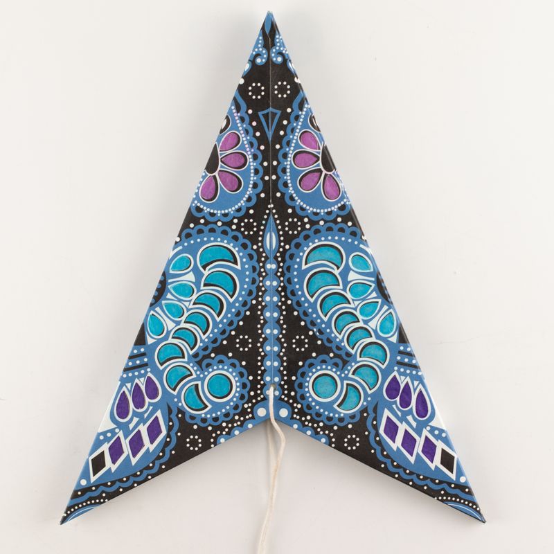 Csillaglámpa - Lila és türkiz pávamintás, ötágú - 60cm