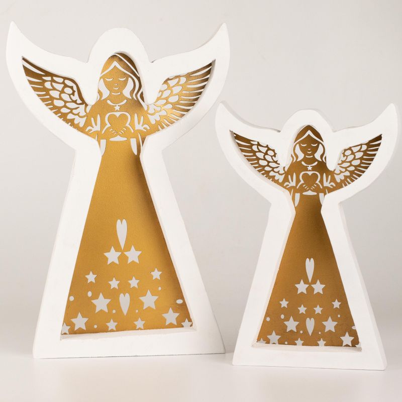 Mangófa angyal - Fehérre meszelt, kivágott vasdíszítéssel - 22cm