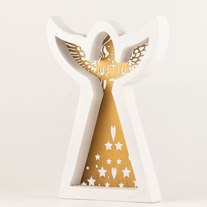Mangófa angyal - Fehérre meszelt, kivágott vasdíszítéssel - 22cm