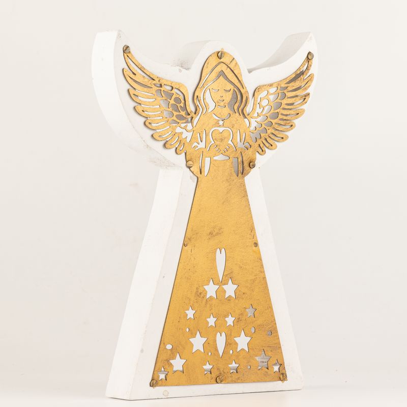 Mangófa angyal - Fehérre meszelt, kivágott vasdíszítéssel - 22cm