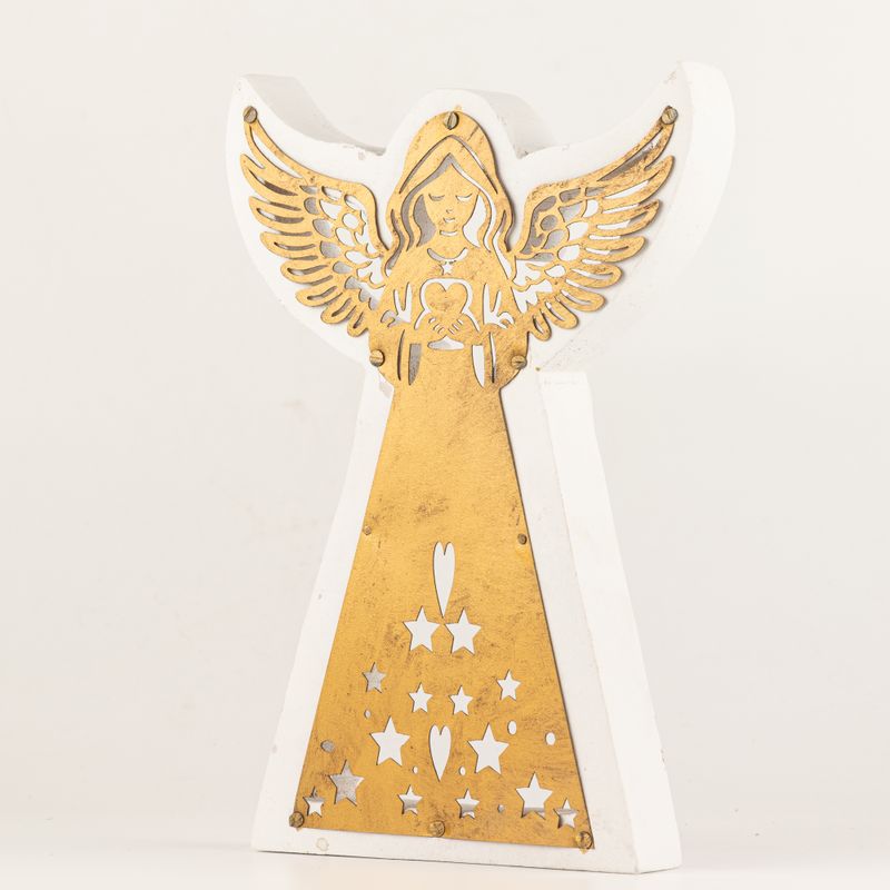 Mangófa angyal - Fehérre meszelt, kivágott vasdíszítéssel - 22cm