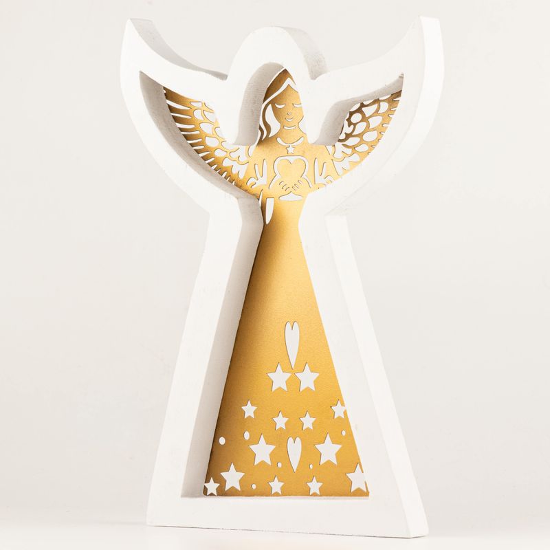 Mangófa angyal - Fehérre meszelt, kivágott vasdíszítéssel - 39cm