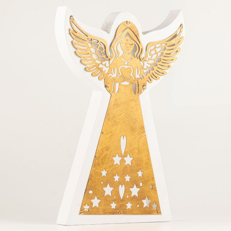 Mangófa angyal - Fehérre meszelt, kivágott vasdíszítéssel - 39cm