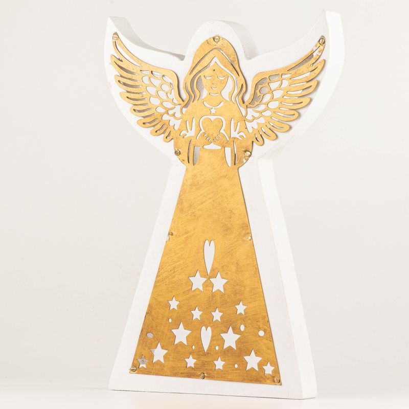 Mangófa angyal - Fehérre meszelt, kivágott vasdíszítéssel - 39cm