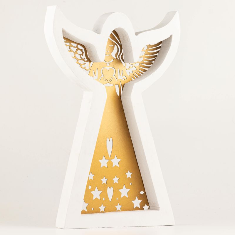Mangófa angyal - Fehérre meszelt, kivágott vasdíszítéssel - 39cm