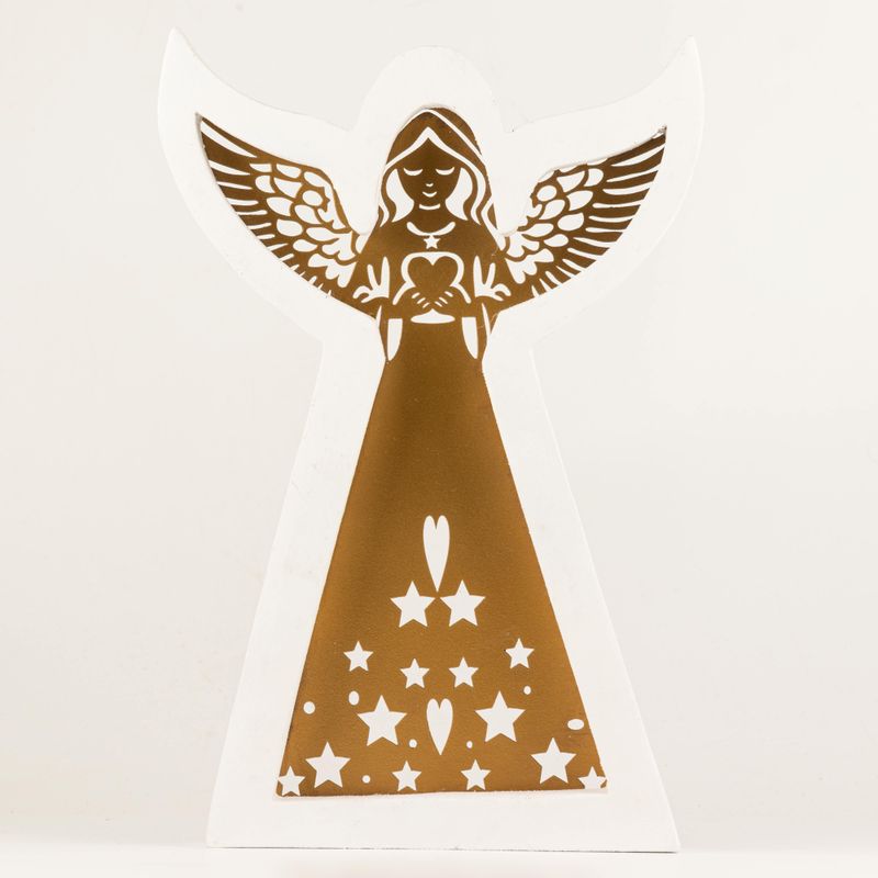 Mangófa angyal - Fehérre meszelt, kivágott vasdíszítéssel - 39cm