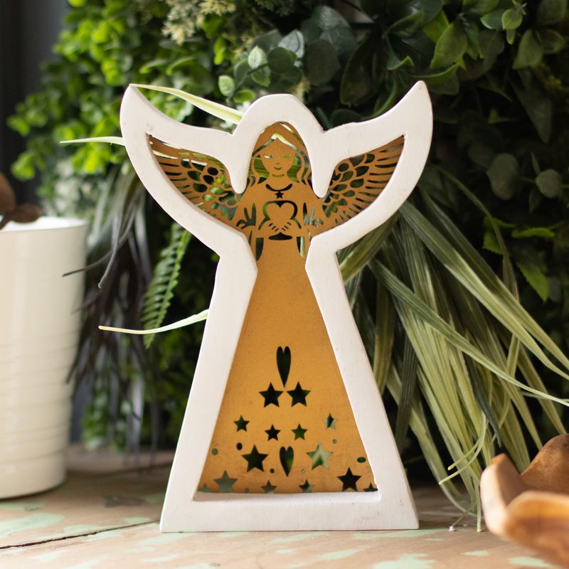 Mangófa angyal - Fehérre meszelt, kivágott vasdíszítéssel - 39cm