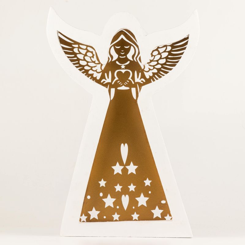 Mangófa angyal - Fehérre meszelt, kivágott vasdíszítéssel - 39cm