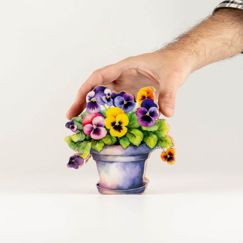 Fából készült cserepes növény - Mini árvácska