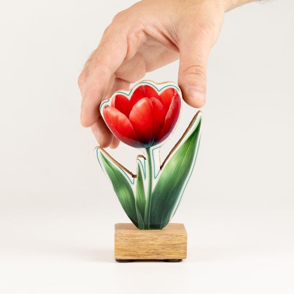 Fából készült cserepes növény - Mini tulipán
