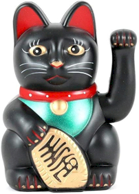 Fekete Integető Macska - 15cm