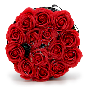 Szappanvirágok Ajándékcsomagolásban- 14 Piros Rózsa- Kerek